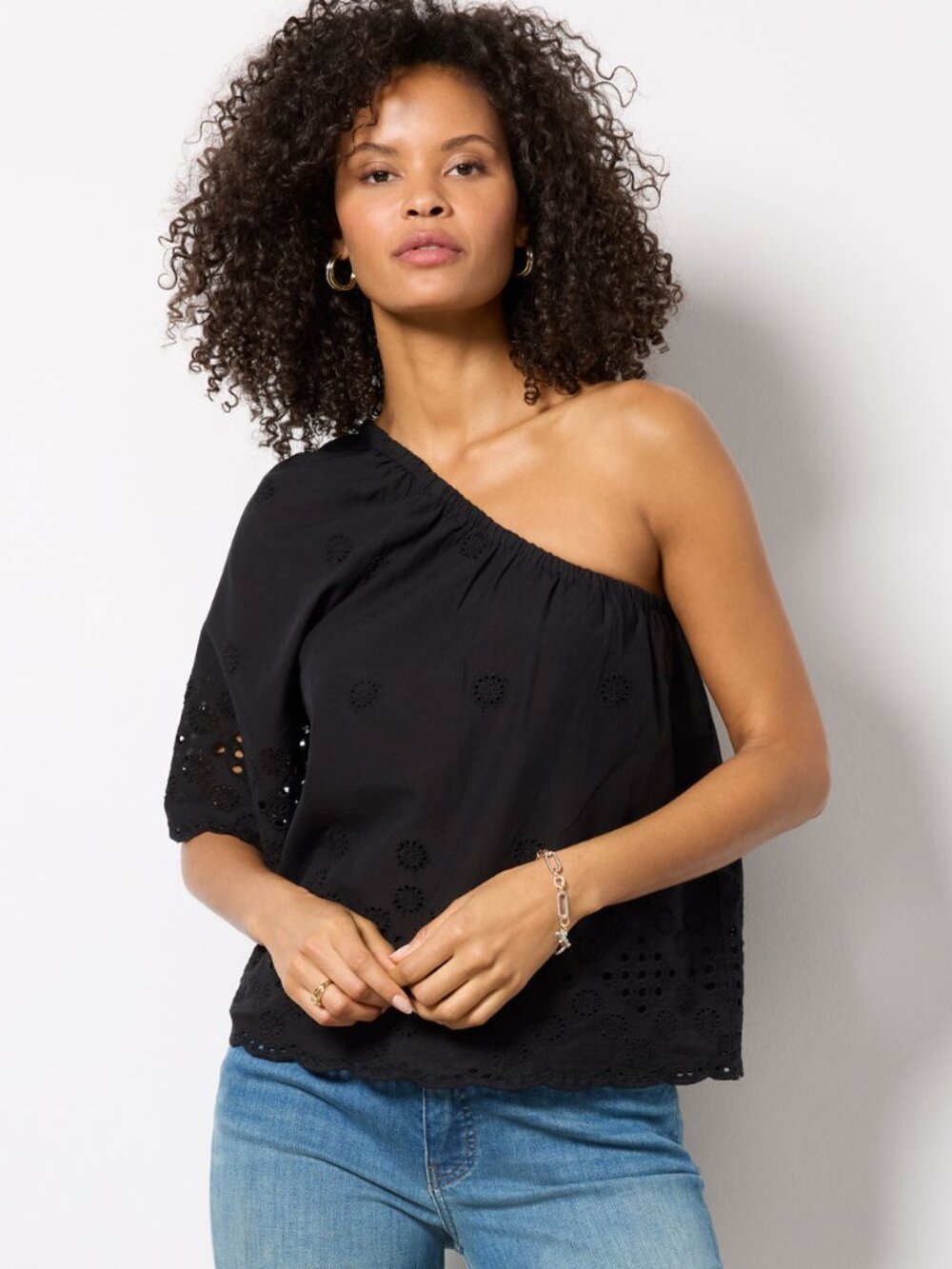 Michael Stars One Shoulder Eyelet Blouse-M- Cotton